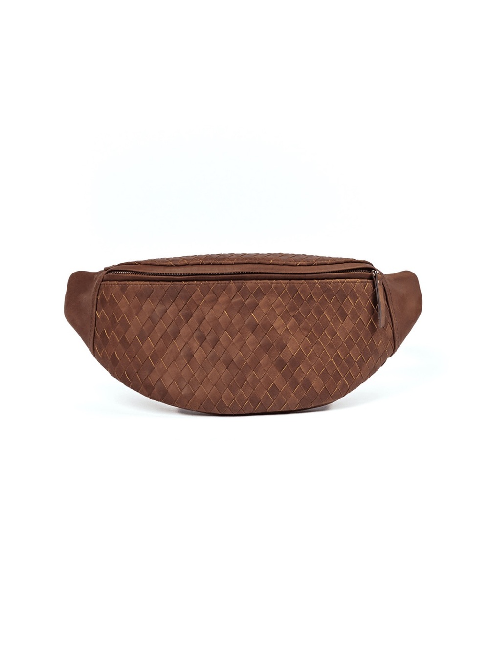 Woven Brown Leather Belt Bag for Men